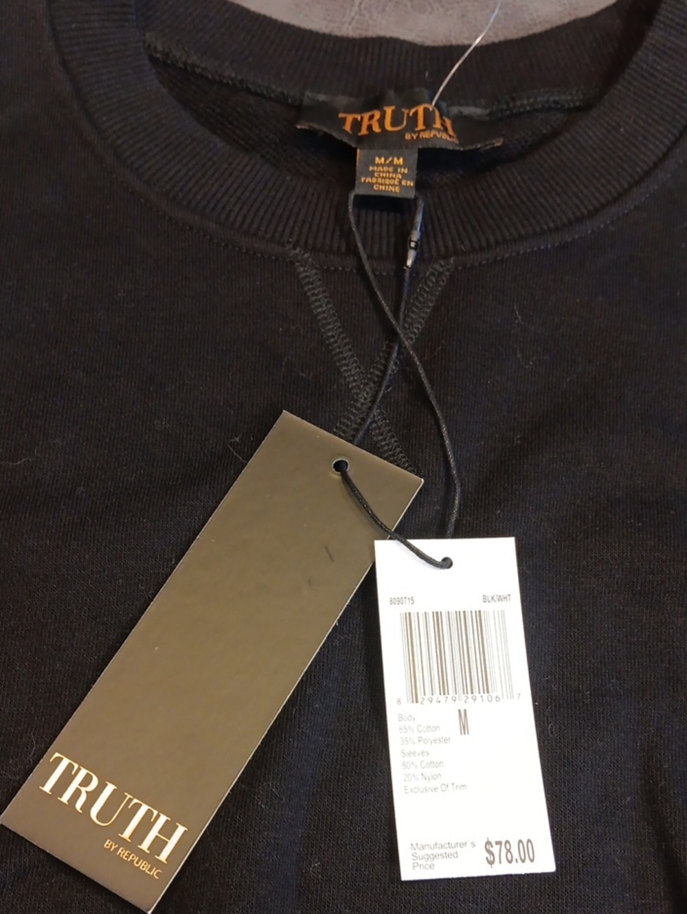 NWT Truth by Republic Black Mixed Media Balloon Sleeve Sweatshirt Medium - Picture 7 of 13